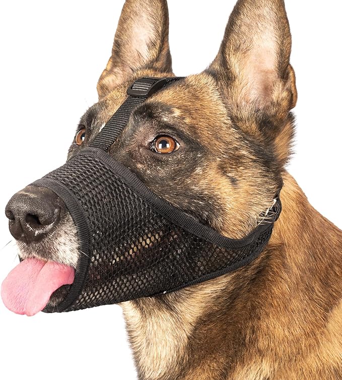 LUCKYPAW Dog Muzzle, Mesh Muzzle for Large Medium Small Dogs, Soft Mouth Guard to Prevent Biting Chewing with Adjustable Head Strap, Perfect for Vet Visit(Black, S)