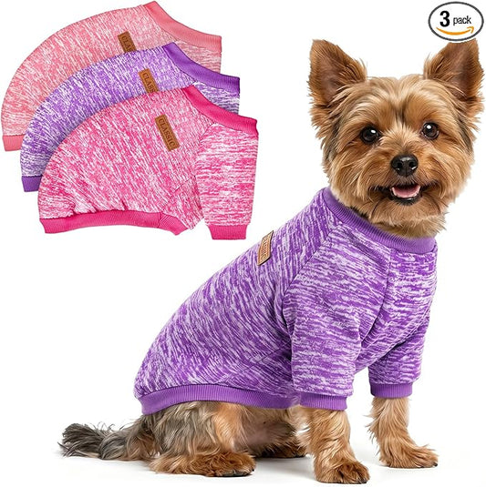 3 Pack Dog Sweaters for Small Dogs Girl Boy Winter Fleece Clothes Warm Soft Dog Sweatshirt Outfit for Dogs Cats Pet Apparel
