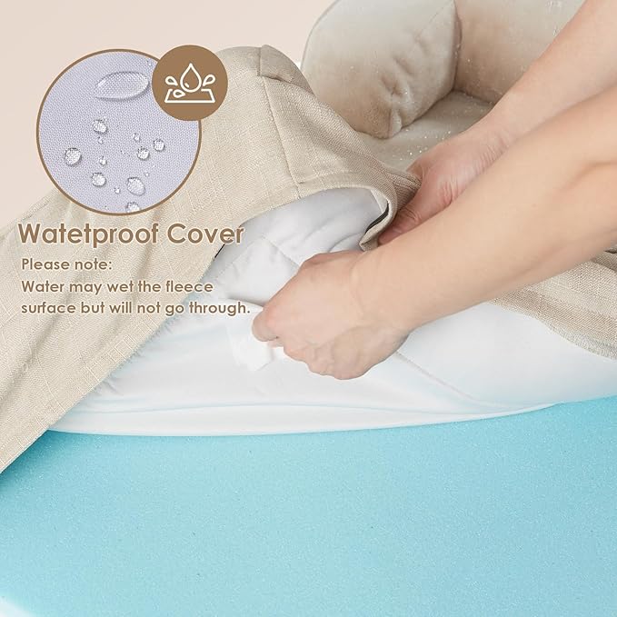 EHEYCIGA Dog Bed Cover Replacement for Large Sized Dog Bed, Waterproof Washable Removable Cover for Orthopedic Memory Foam Dog Sofa, Non-Slip Bottom, Beige, Cover Only