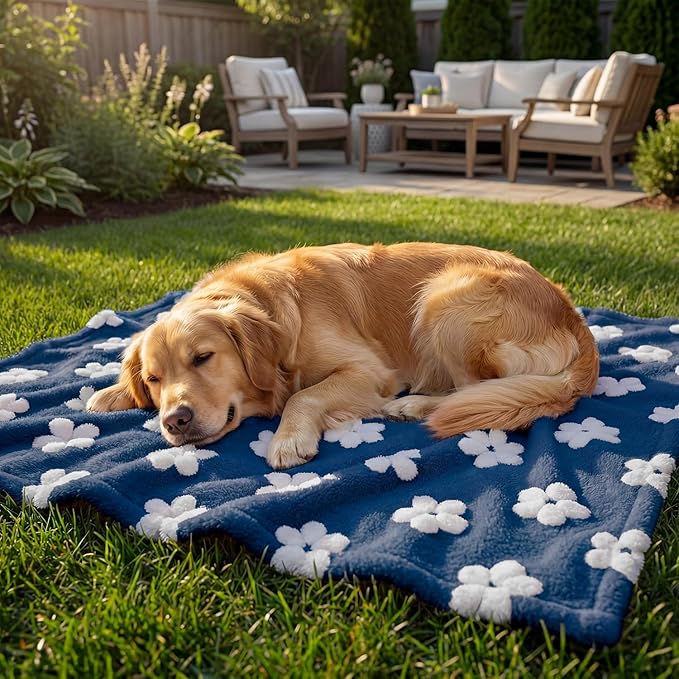 Horaldaily Pets Flannel Blanket, Navy Blue Flowers 3D Textured Soft Fuzzy Fluffy Plush Cozy Fleece Premium Blankets for Dog Cat Puppy Kitten Couch Protection, 20x30