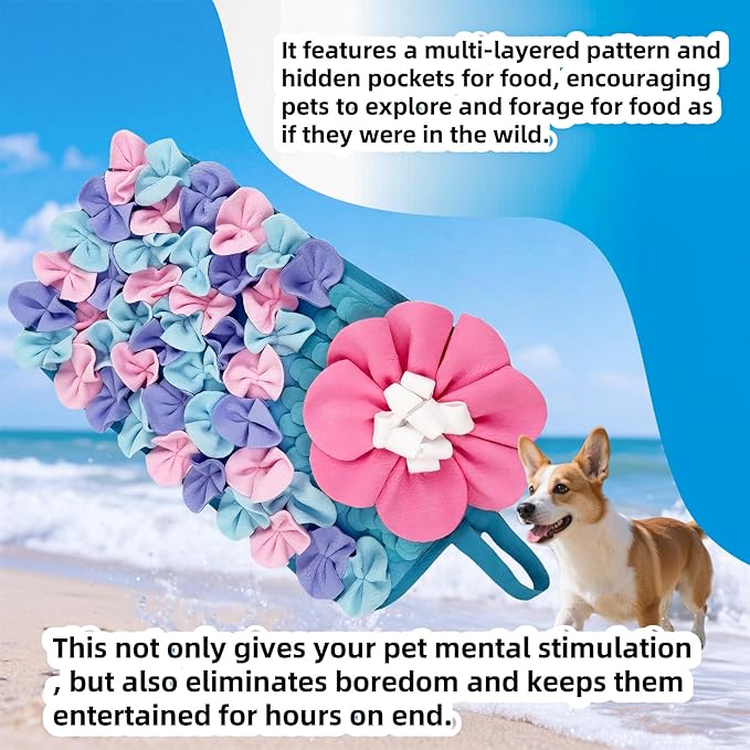 Snuffle Mat for Dogs, Snuffle Mat for Cats Rabbit Foraging Mat Interactive Feed Game Puzzle Toy for Rabbit Bunny Guinea Pigs Chinchillas Ferrets Feeding Mat Bedding Cage Accessories Purple-Pink