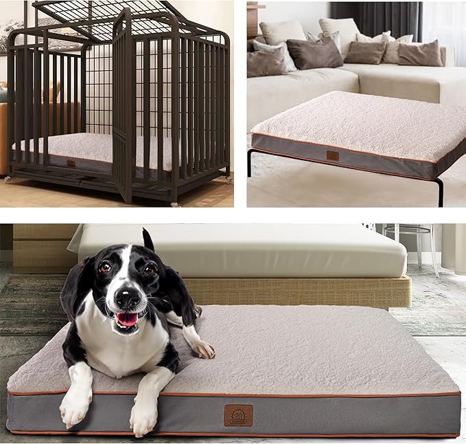 Sunheir Washable Large Dog Bed Covers Soft Plush Replacement, Waterproof Dog Bed Liner, Pet Bed Cover with Zipper 36x27x3 Inches, Light Grey, Cover Only