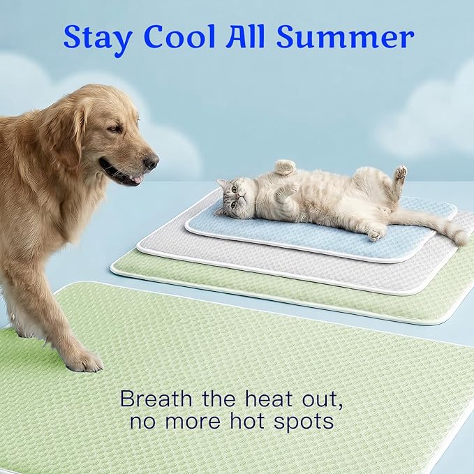 Mora Pets Dog Cooling Mat Instant Self Cooling Pad for Dogs & Cats Breathable Washable Summer Pet Cool Mat Indoor Outdoor, Cold Blanket for Floor Crate Car Travel Use Non Slip Large 40'' x 28'' Green