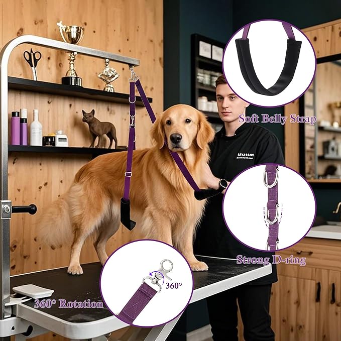 Pet Grooming Loop and Belly Strap for Dogs with Extension Strap, Nylon Restraint Noose Adjustable Slip Rope Dog Grooming Supplies for Dog Grooming Arm and Pet Grooming Table - 3 Pack