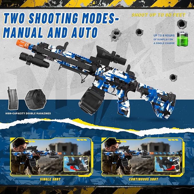 Electric Gel Ball Blaster, High Speed Automatic Splatter Ball Blaster with 60000+ and Goggles, Rechargeable Splatter Ball Toys for Outdoor Activities Shooting Game Party Favor- Blue