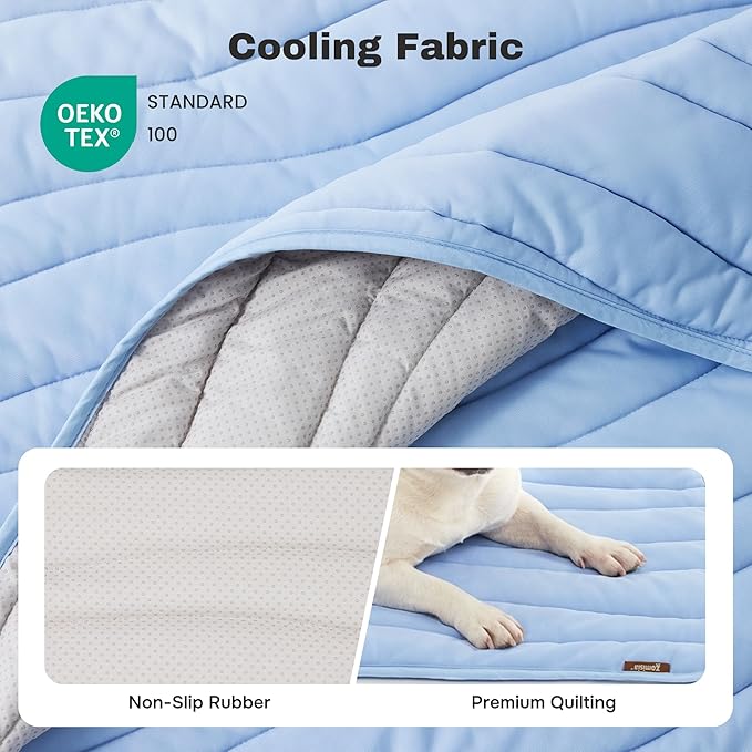 ZOMISIA Cooling Mat for Extra Large Dogs XL - Thin Portable Pet Cooling Pad, Breathable and Washable Cool Fiber with Non-Slip Bottom, Outdoor Use for Summer, 44x32, Blue