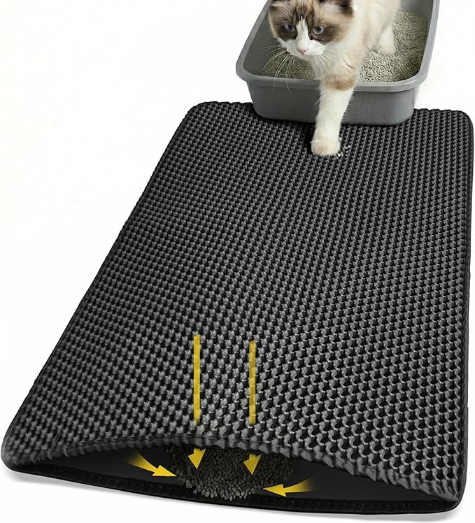 Cat Litter Mat 24x35 Inches, Honeycomb Double Layer Litter Trapping Mat, Waterproof Leakproof Urine Proof Cat Litter Box Mat for Cat Litter Box Area, Floor, Kitty Litter Rug