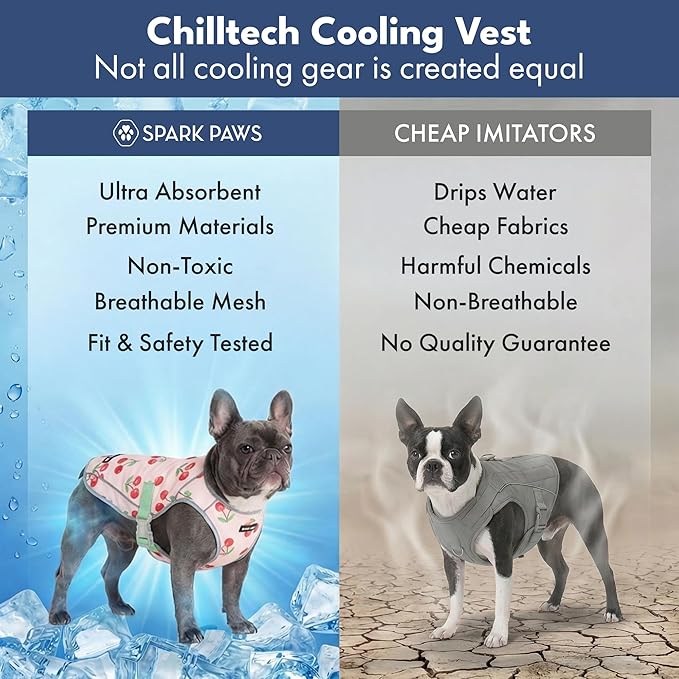 Spark Paws Dog Cooling Vest - SPF 50 UV Sun Protection - Summer Heat Relief Gear for Dogs, Lightweight, Evaporative Cooling - Dog Anxiety Relief Vest During Hot Days - Cherries - Size 4XL