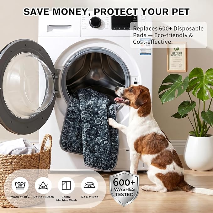 Washable Pee Pads for Dogs and Cats, 2 Pack Absorbent Thick Reusable Training Dog Pet Puppy Pads, Waterproof & Non-Slip Whelping Pads for Potty Training, Whelping, Playpen, Crate, Prevents Leakage