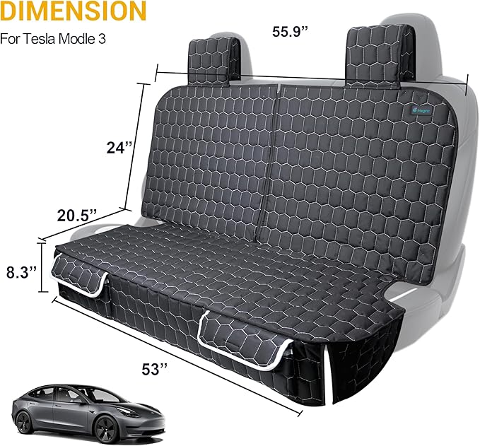Meginc Dog Car Seat Covers for Tesla Model 3,100% Waterproof Back Seat Cover for Cars Armrest Compatible Nonslip Car Rear Seat Protector for Dogs & Kids, Easy Clean Tesla Model 3 Accessories