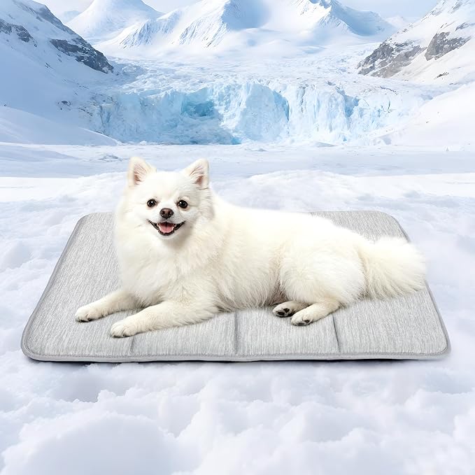 Dog Cooling Mat for Small Dogs - 24x18 Orthopedic Memory Foam Pet Pad for Summer, QMAX>0.5, Washable Premium Comfort Crate Pad for Your Furry Companion, Grey