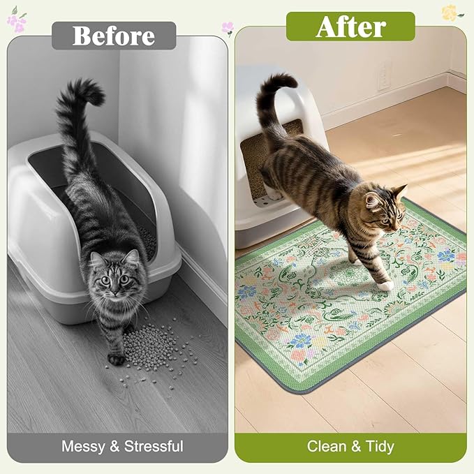 Unicorn Catcher 24X15in Cat Litter Mat Machine Washable Soft 3D Air Mesh Litter Box Rug Non-Slip Backing Quick Dry Scatter Control for Paws,Bean Green