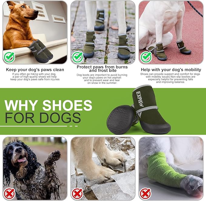 EXPAWLORER Waterproof Dog Shoes for Small Medium Large Dogs, Summer Dog Shoes for Hot Pavement, Hiking Walking, Reflective Dog Booties for Outdoor Snow Rain Days, Anti-Slip Dog Boots & Paw Protectors