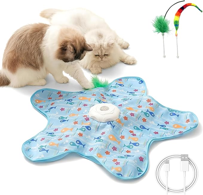Hide and Seek Interactive Cat Toy, 5-Hole Motion Activated Bird Sound USB Rechargeable Puzzle Toy, Automatic Mental Stimulation for Indoor Cats & Multi-Cat Play (Fish Style)