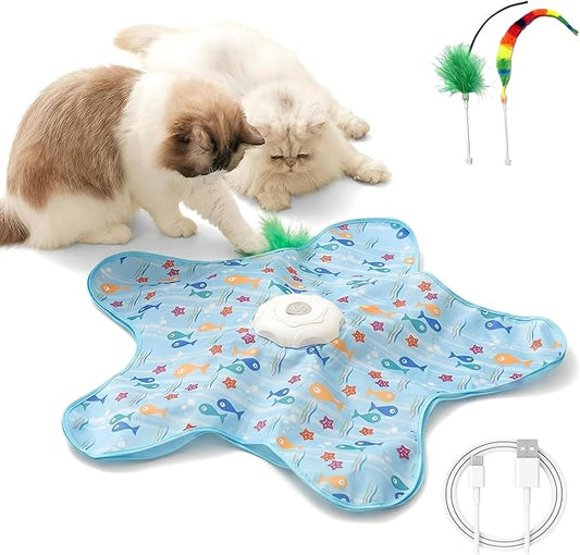 Hide and Seek Interactive Cat Toy, 5-Hole Motion Activated Bird Sound USB Rechargeable Puzzle Toy, Automatic Mental Stimulation for Indoor Cats & Multi-Cat Play (Fish Style)