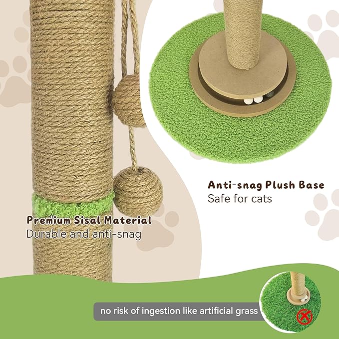 Cherry Blossom Cat Scratching Post, 36" Tall Natural Sisal Sturdy Base Tower with Interactive Trackball Toy for Indoor Kittens & Large Felines, Japanese Aesthetic Floral Furniture Decor