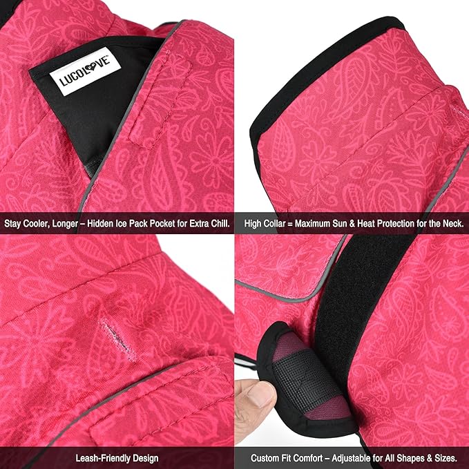 Dog Cooling Vest with Ice Pack – 2-Layer Evaporative Cooling Jacket with High Collar, UV Protection & Size-Matched Ice Pack – Cooling Vest for Dogs for Hot Weather (Pink Floral, X-Small)