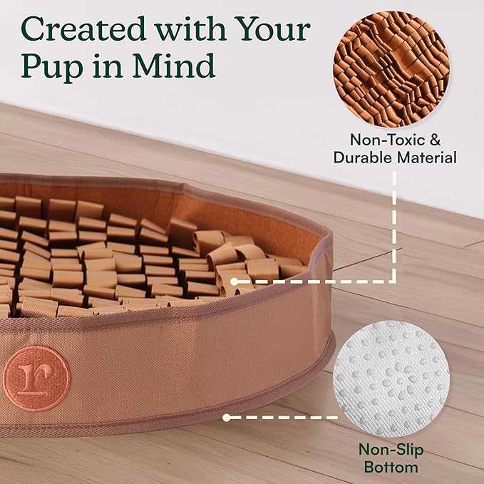 Reggie Snuffle Mat for Dogs, for Calming Support, Reducing Speed Eating, and Mental Stimulation, Durable & Easy to Clean Sniff Mat for Dogs, 20" Large Diameter, Dog Enrichment Toys, Bark Brown