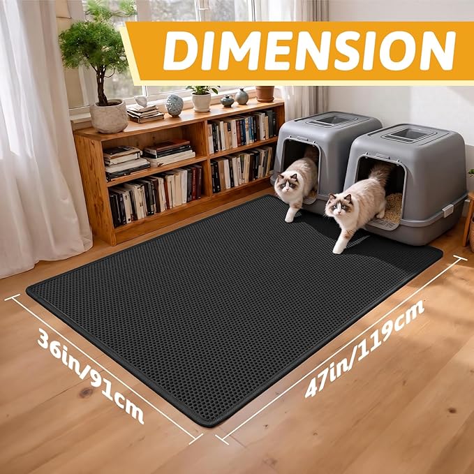 Pieviev Cat Litter Mat Double Layer Waterproof Urine Proof Trapping Mat 1 Pack (Black, 47x36 Inch (Pack of 1))