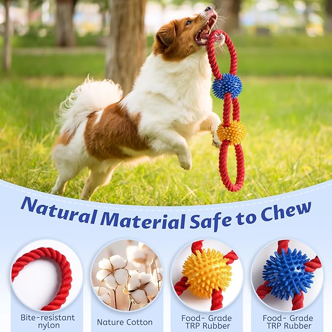 Aitmexcn Dog Rope Toy for Small and Medium Dogs, 18 Inch Cotton Tug of War Dog Toy with Spiky Balls, Interactive Chew Toy for Puppy Teething, Fetch, Pulling and Teeth Cleaning