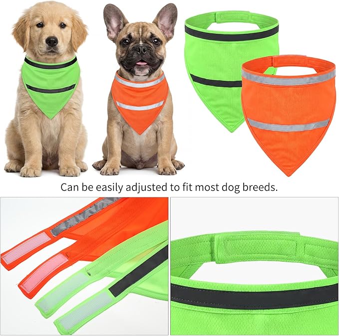 2-Pack Reflective Dog Scarf, High Visibility Pet Collar Adjustable Dog Bandanas with Closure, Hunting Vest Gear for Night Walking, Camping, and Outdoor Activities, Fits Neck Size 16-20.5 Inches