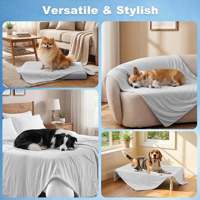 ZOMISIA Cooling Blanket for Small Dogs - Breathable Air-Core Fill Lightweight Pet Mat, Soft Cold Blanket Washable for Summer, Grey, 25"x35"
