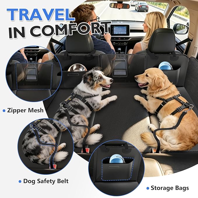Truck Back Seat Extender for Dogs - Dog Seat Cover Back Seat for Trucks with Hard Bottom, Waterproof Anti Scratch Dog Travel Hammock for F150 RAM Silverado Sierra Tundra, Black