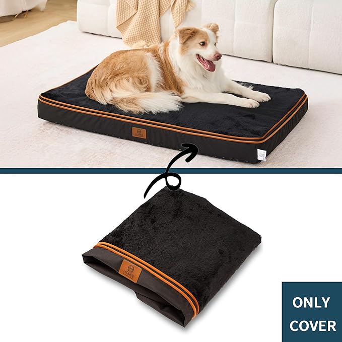 LIROCE Washable Dog Bed Cover Replacement, XL Wrap-Around Zipper Cover for Orthopedic Memory Faom Dog Bed (41x27x4 inches), Black