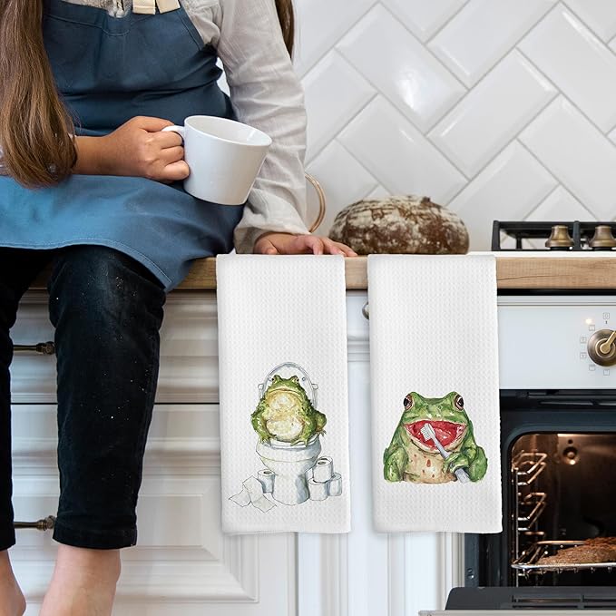 Funny Frog Kids Hand Towels Set of 2, Frog Lovers Gifts Hand Towel for Bathroom Decor, Animal Lover Gifts, Funny Animal Decorative Towels for Kids Boys Bathroom Washroom Restroom 16x24 Inch