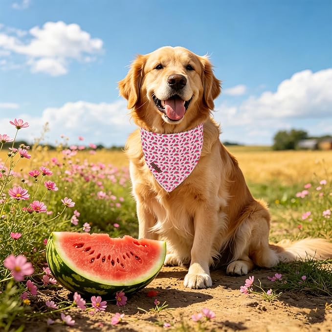 Lionet Paws Summer Dog Bandana Washable Cotton Pink Handkerchief Scarf Triangle Watermelon Bandana for Medium Large Dogs Girl Female