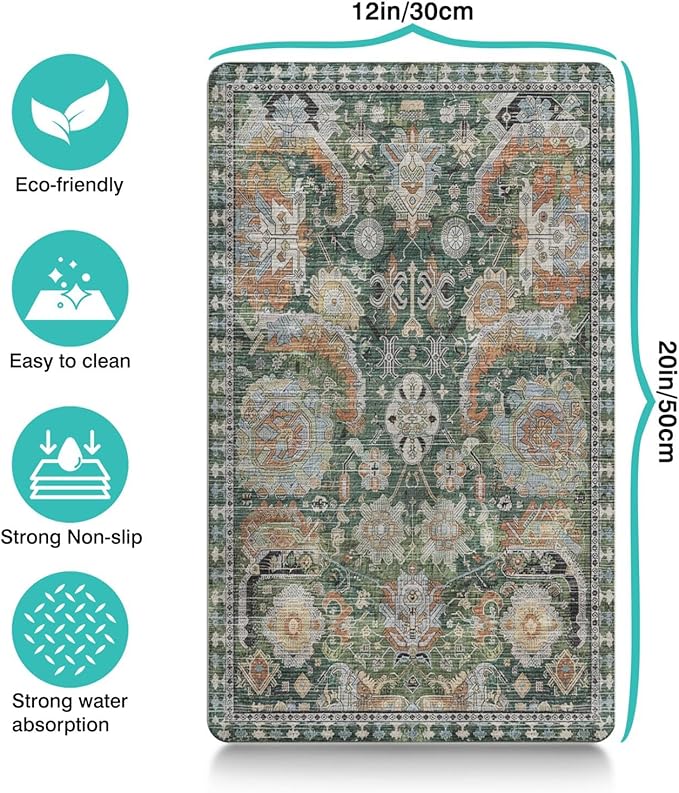 Vintage Tribal Dog Food & Water Mat, Boho Pet Feeding Mat for Floor Non-Slip Waterproof, Super Absorbent Cat Bowl Mat, Easy to Clean Durable Pet Placemat,12" × 20"