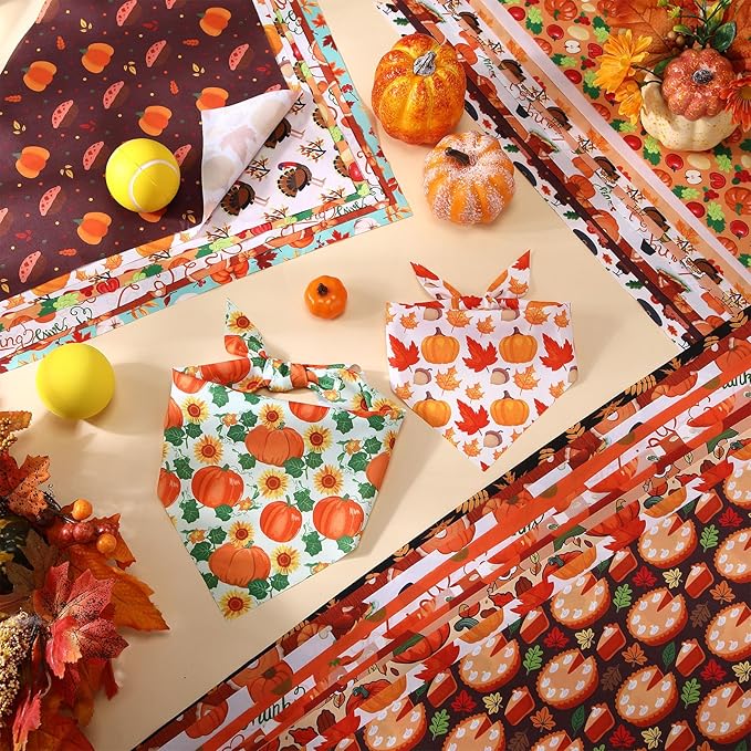 Huhumy 100 Pcs Thanksgiving Fall Dog Bandanas Bulk 3 Sizes Dog Washable Bandana Adjustable Washable Autumn Scarf for Thanksgiving Holiday Small Medium Large Pet Supplies
