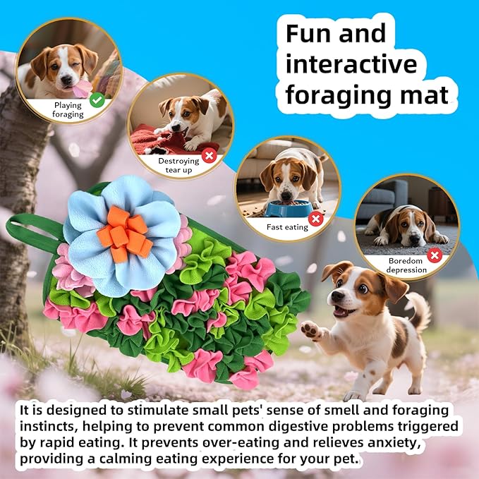 Snuffle Mat for Dogs, Snuffle Mat for Cats Rabbit Foraging Mat Interactive Feed Game Puzzle Toy for Rabbit Bunny Guinea Pigs Chinchillas Ferrets Feeding Mat Bedding Cage Accessories Green