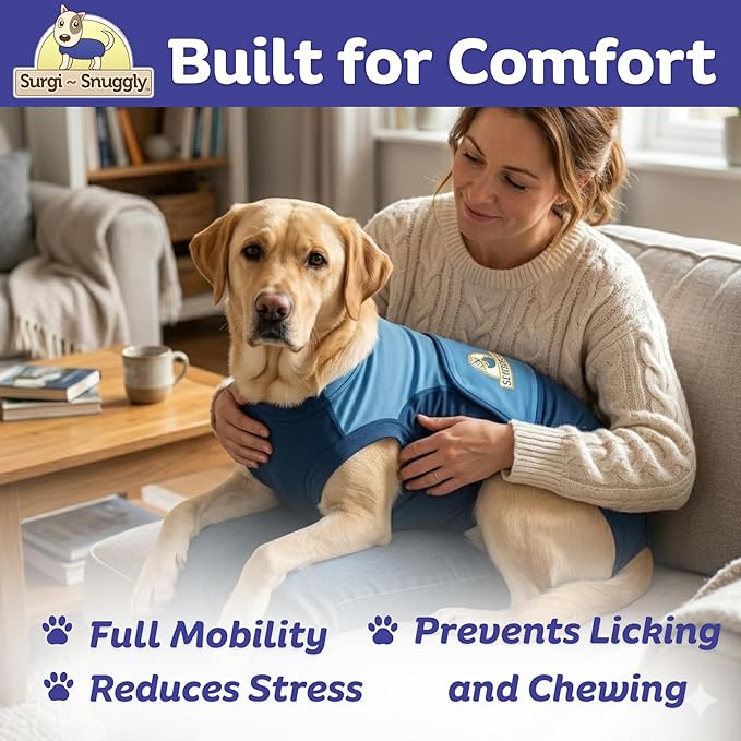Surgi Snuggly Dog Surgery Recovery Suit - Dog Onesie for Post Surgery Recovery, Female Spay & Male Neuter - Surgical Suit for Dogs, E-Collar Cone Alternative, Double Blue - X-Large - 21" - 24" (EC)