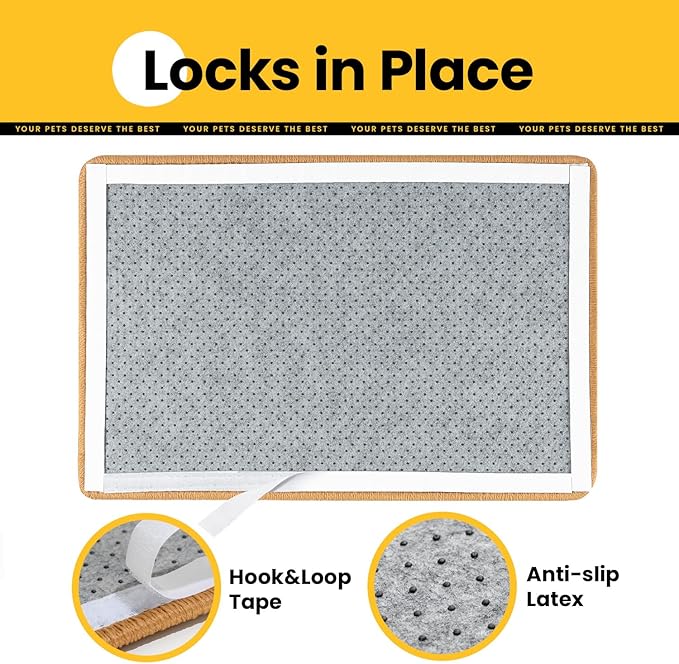 Cat Scratcher Mat,Sisal Cat Scratch Pad with Hook&Loop Tape,Wall Floor Kitten Scratching Pads Rug for Indoor,Furniture Protector for Couch&Carpets&Sofas,Kitty Bithday Gifts,Large,Brown,2 Pack
