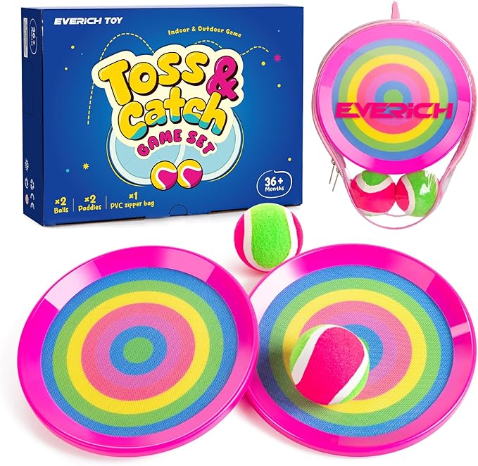 Toss and Catch Ball Game Set, Upgraded Sticky Paddle Ball Set for Kids & Toddlers, Sturdy & Water-Resistant Outdoor Backyard Beach Pool Toy, Birthday Gift for Boys Girls Ages 3-12