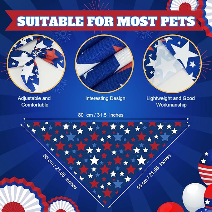 Abbylike 100 Pcs Patriotic Dog Bandanas Bulk 4th of July Bandanas for Dogs Star Triangle Kerchief Bib Scarf Set for Pet Independence Day 250th Anniversary Party Costume, 25 Styles(31.5 x 21.7 x 21.7)