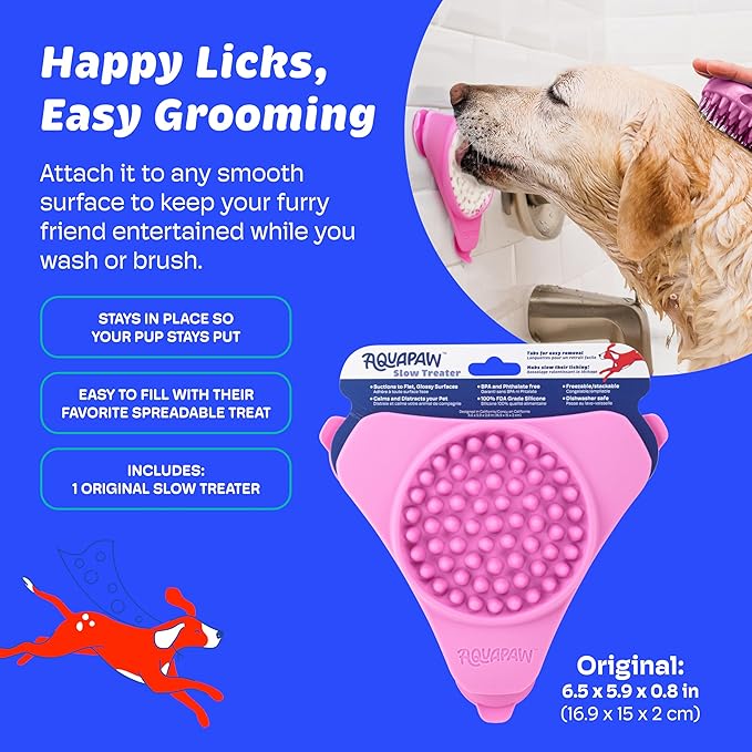 Aquapaw Anti-Slip Dog Lick Mat - Suction Cup Slow Feeder Pad - Calming Bath & Grooming Aid - Mental Stimulation Treat Toy - Pink