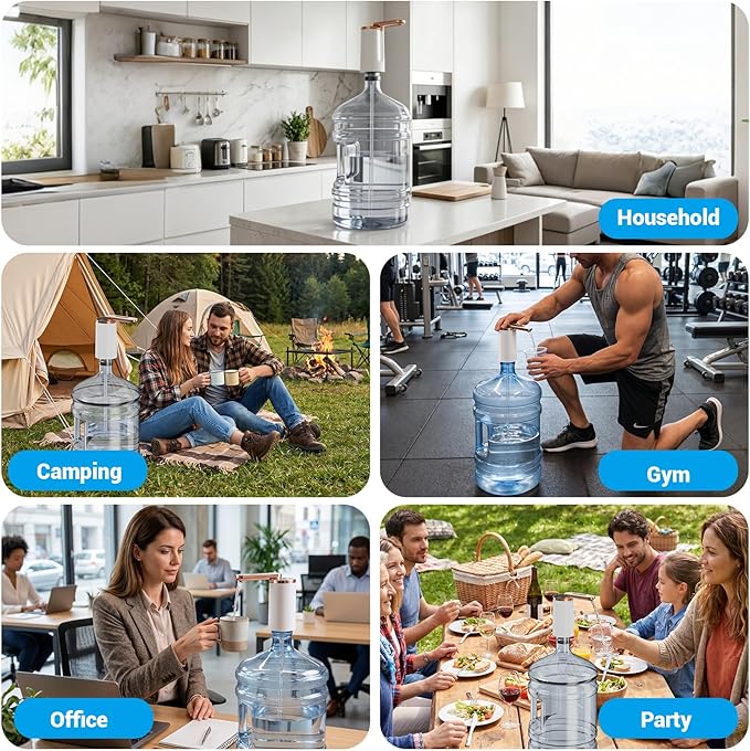 Myvision Water Dispenser for 5 Gallon Bottle, Portable USB Charging Electric Water Pump, Drinking Water Jug Pump for Home, Kitchen, Living Room, Office, Camping, Universal for 3-5 Gallon (Plus W)