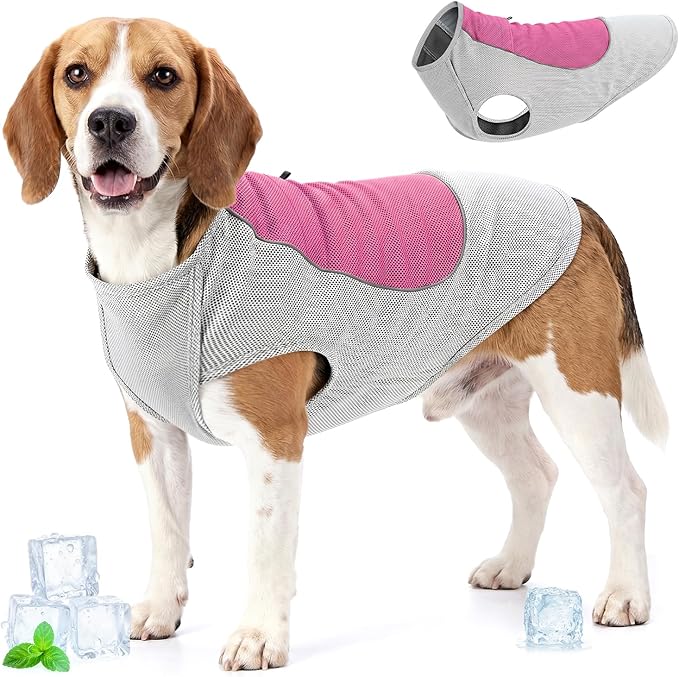 SlowTon Dog Cooling Vest - with Ice Pack Pocket, 3-Layer Evaporative Cooling Jacket with Reflective Stripes, Lightweight Breathable Summer Pet Clothes for Small, Medium and Large Dogs (Pink, XL)