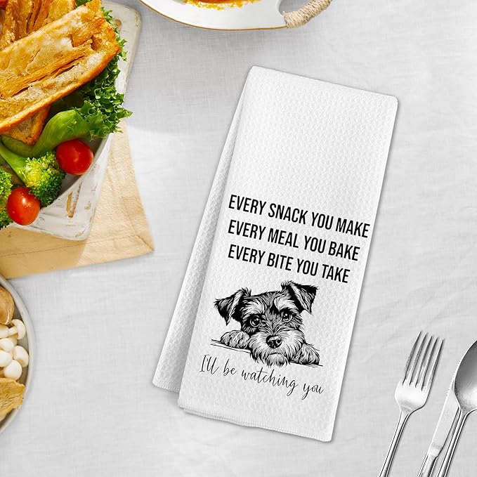 Funny Mini Schnauzer Dog Kitchen Towels, Schnauzer Gifts for Women Men, Puppy Dog Lover Gifts Decor Hand Towels, I'll Be Watching You Hand Dish Tea Towel for Kitchen Bathroom, 16x24 Inch