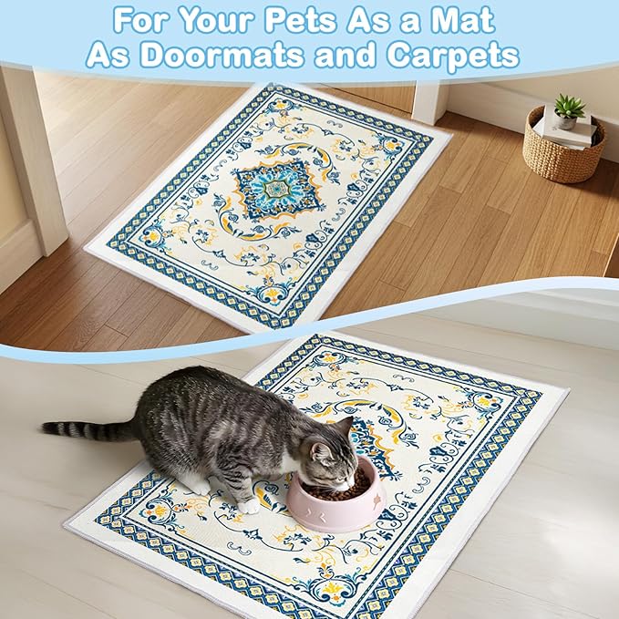 Washable Cat Litter Mat 28"x20" with Non-slip Bottom Waterproof Litter Box Mat Easy to Clean Litter Trapping Mat for Kitty