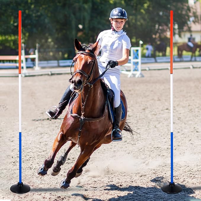 6 Pcs 6FT Pole Bending Poles for Horses,3-Section Adjustable Training Equipment 3 Color High Visibility Agility Poles with Rubber Bases & Carry Bag for Horse Football Dog Pet Training