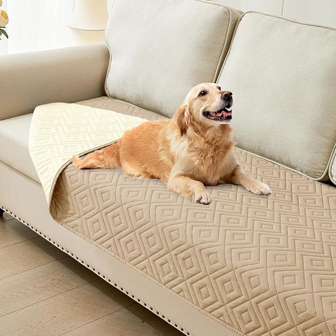 hyha Waterproof Dog Blanket, Soft Pet Bed Blankets, Waterproof Sofa Couch Cover for Dogs Washable, Reversible Pet Couch Covers for Sofa Furniture (30x70 Inch, Camel/Beige)