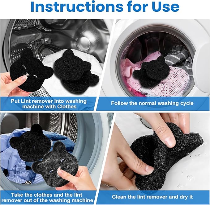 4PCS Laundry Pet Hair Remover, Dog & Cat Pet Hair Catcher for Washing Machine, Fur Remover & Lint Collector, Reusable & Eco-Friendly Pet Hair Removal Tool for Laundry, Safe for All Fabrics