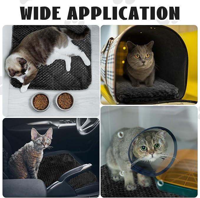 Drydiet 4 Pcs Self Heating Cat Pad Self Warming Cat Bed Dog Heating Pad Washable Thermal Pet Mat for Indoor Outdoor Pet 16 x 20 Inch Removable Non Slip(Black)