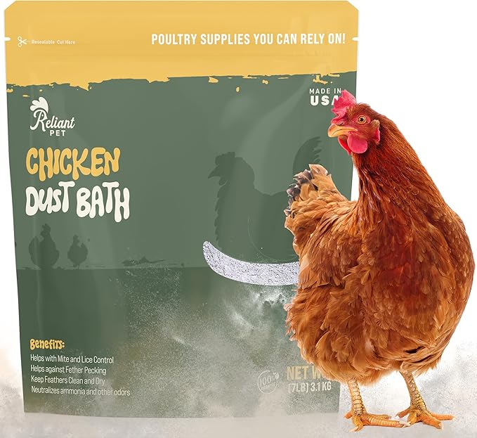Reliant Pet Chicken Dust Bath - 7lbs, Made in USA Natural Dust Bath for Chickens - Ideal Chicken Dust for Bath Tub Mix - Poultry Dust Powder for Chicken Coop