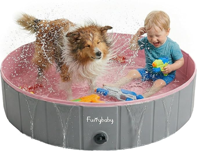 Furrybaby Dog Pool, Kiddie Pool with Hard Plate Collapsible Pet Bath Foldable Swimming Pet Pool Portable Pink 39''