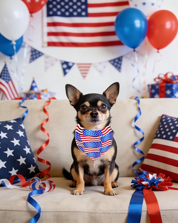 PET SHOW 50 Pack 4th of July Small Dog Bandanas Bulk XS Washable US Flag Cats Puppy Patriotic Triangle Bibs Star&Stripe Kerchief Set Dog Scarves Pet Girl Boy Holiday Grooming Accessories