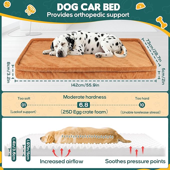 Dog Car Bed, Non-Slip Backseat Extender Pet Mat, Removable Washable Dog Bed for SUVs, Sedans & Trucks, Anti-Slip Travel Bed for Dogs, Easy Clean & Scratch-Proof & Comfort XL (56"Lx28.7"M×2"H) Brown